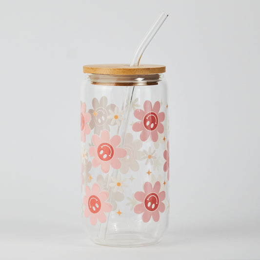 Fleurs roses ♡ Canette en verre